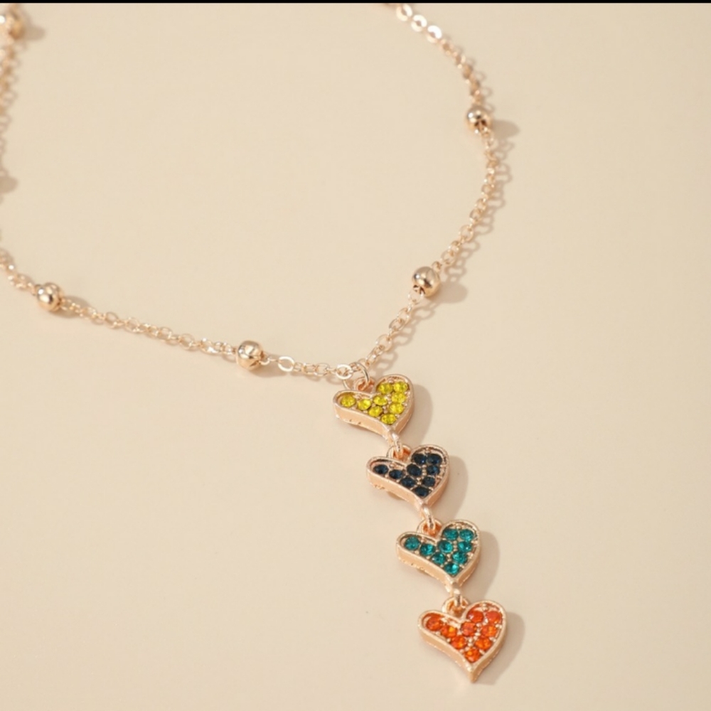 🌟3/$15 Gold Multicolored Hearts Necklace